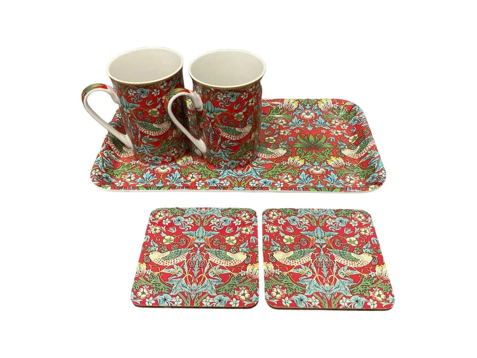 Leonardo William Morris Strawberry Thief 5 Piece Gift Set Mugs Coasters Tray