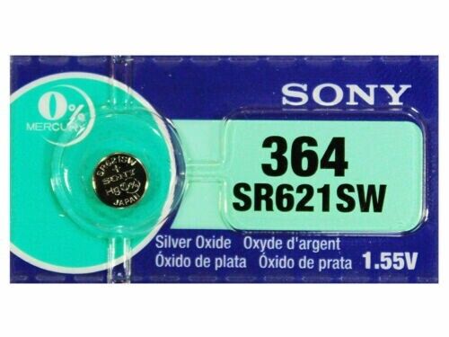 Sony SR621SW 364 AG1 SR60 SG1 1.55V Silver Oxide Watch Batteries Pack of 5