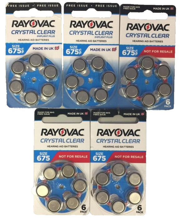 30x Rayovac Crystal Clear Size 675 Mf PR44 Hearing Aid Battery 1.45v 12 cells