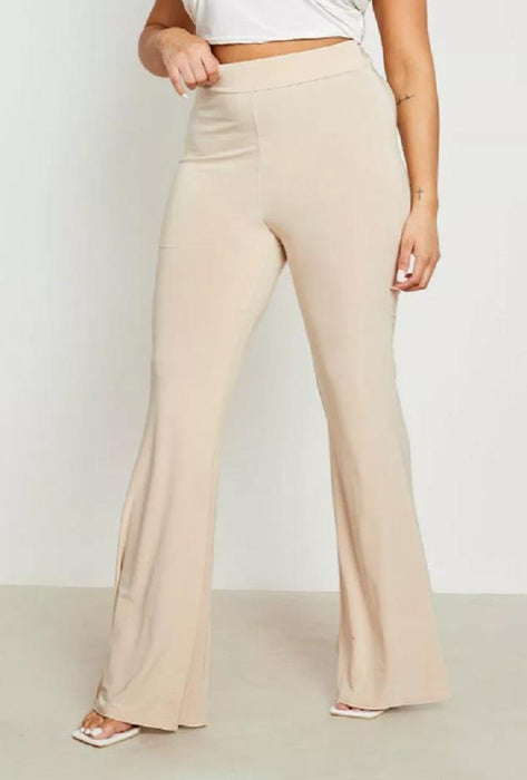 BooHoo PLUS SLINKY RUCHED BUM FLARE TROUSERS Stone 28