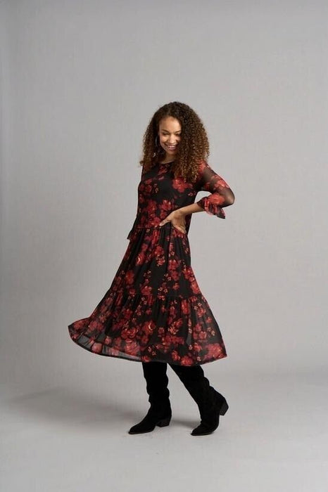 Chapter London Sophie Mixed Floral Mesh Dress Red 16