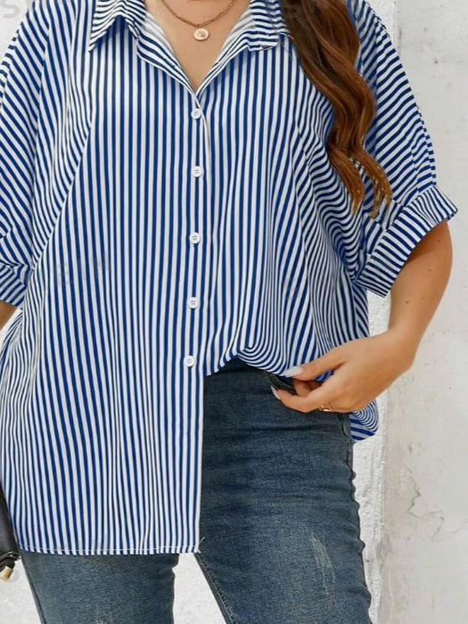 SHEIN Essnce Plus Striped Print Batwing Sleeve Shirt 0XL