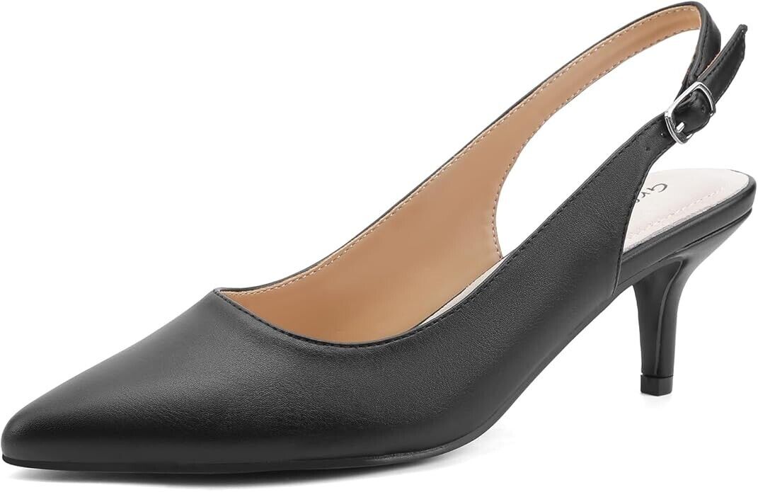 Greatonu Pointed Toe Sandals Slingback Kitten Heel Pointed Toe Pumps - UK8