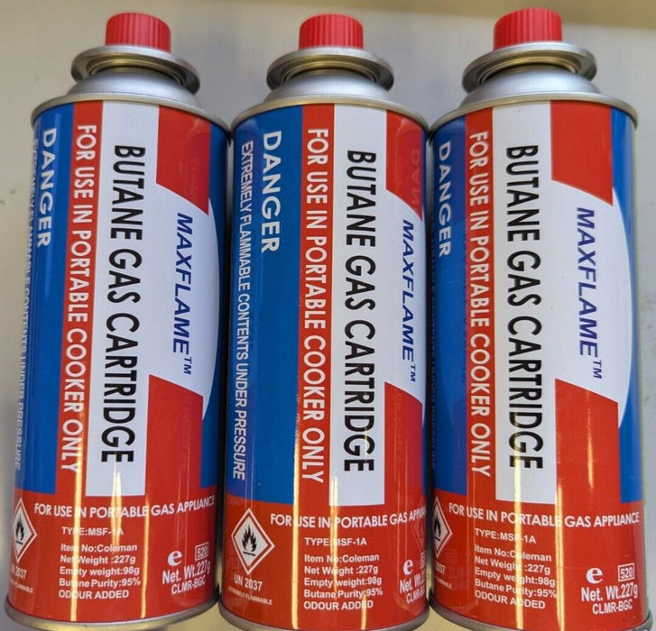3 Pack MaxFlame Butane Gas Cartridge - For use in Portable Cookers