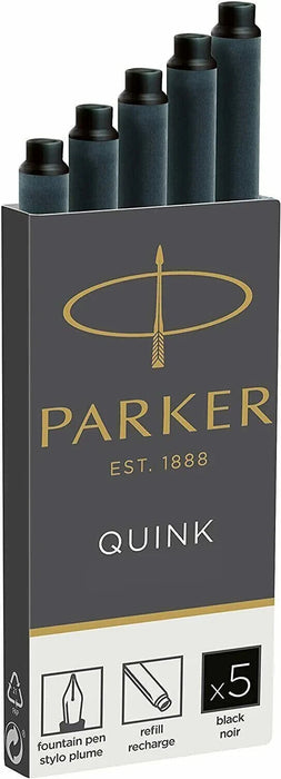 Parker Quink Long Black Fountain Pen Ink Cartridges - 5 Pack