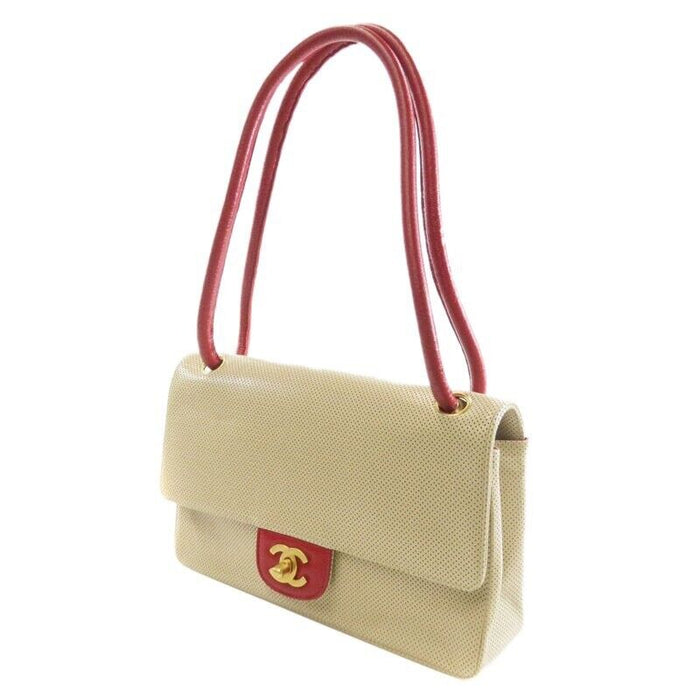 Chanel Bi Color Perforated Leather Flap Shoulder Bag