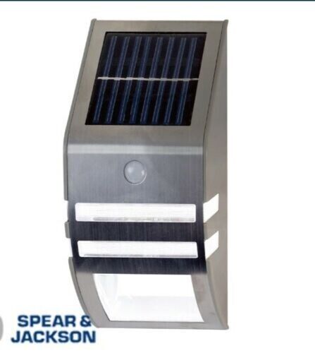 NEW Spear & Jackson PIR Motion Sensor Solar Security Light Stainless Steel