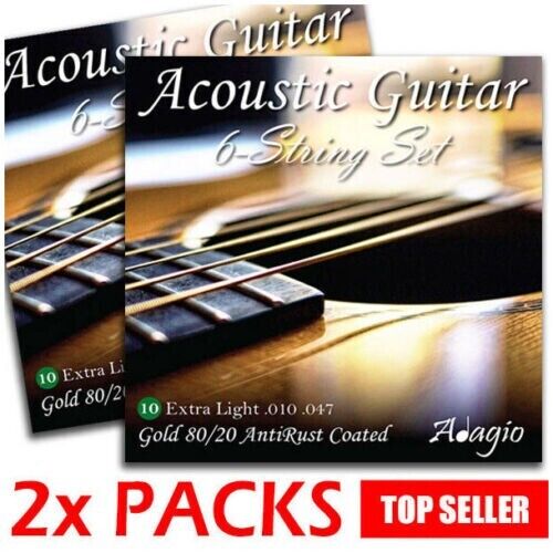 2x Adagio Premium AntiRust Coated Acoustic Guitar Strings 10-47 Extra Light
