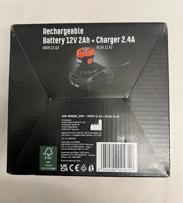 Parkside 12v 2Ah Battery & Charger for 12v Angle Grinder, Drill, PWSA 12 NEW