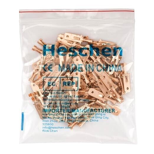 100pcs Heschen male spade quick splice crimp terminals 6.3mm crimp connector non