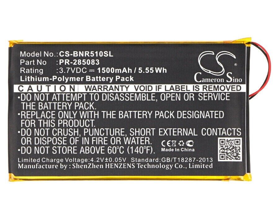 Replacement Battery CS-BNR510SL for BARNES & NOBLE BNRV510 PR-285083 - 3.7 Volt