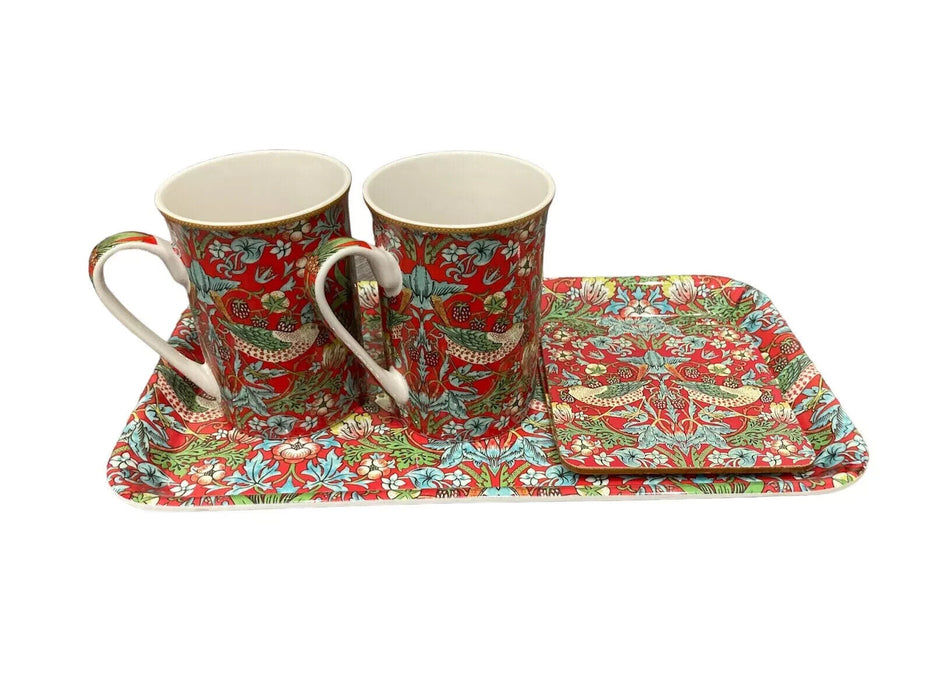 Leonardo William Morris Strawberry Thief 5 Piece Gift Set Mugs Coasters Tray
