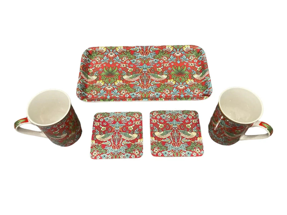 Leonardo William Morris Strawberry Thief 5 Piece Gift Set Mugs Coasters Tray