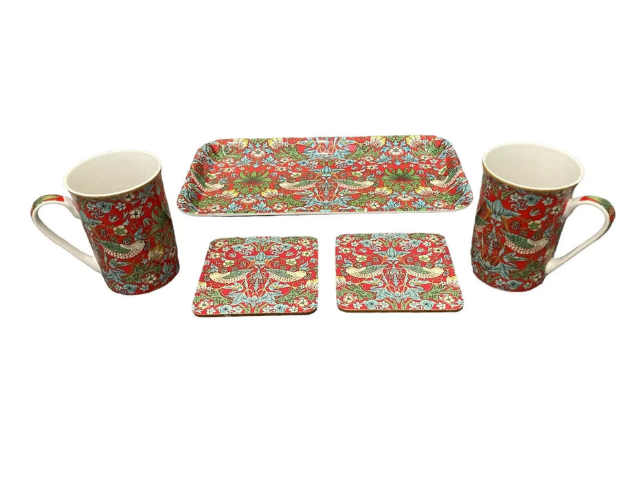 Leonardo William Morris Strawberry Thief 5 Piece Gift Set Mugs Coasters Tray