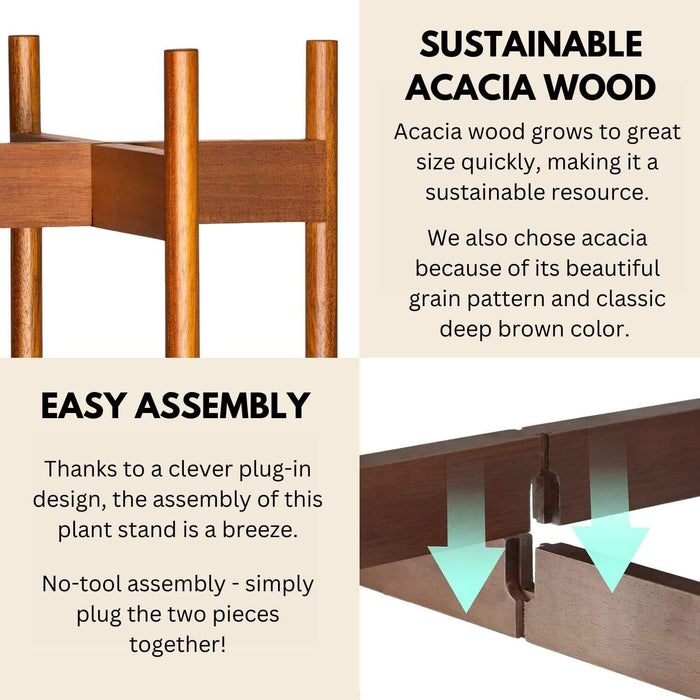 Fox & Fern Mid-Century Modern Plant Stand Acacia (POT NOT INCLUDED)