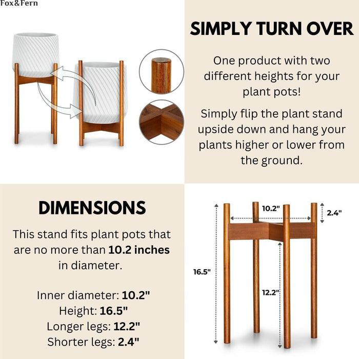 Fox & Fern Mid-Century Modern Plant Stand Acacia (POT NOT INCLUDED)
