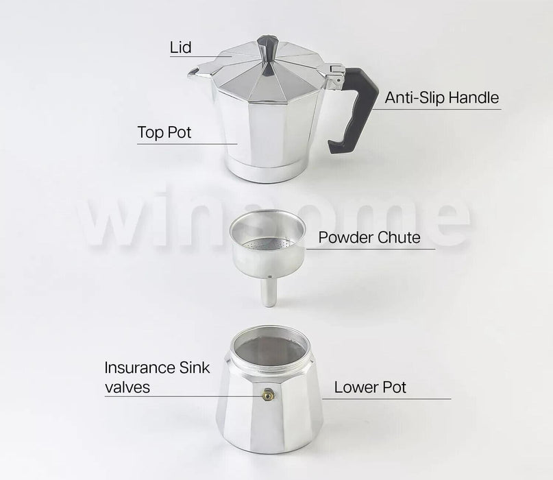 Espresso Stove Top Coffee Maker 6 Cups Aluminium Percolator Pot