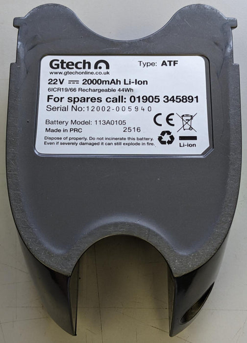 Gtech 113A0105 Battery Pack Grey Li-Ion 2000mAh 22-V Vacuum UNTESTED