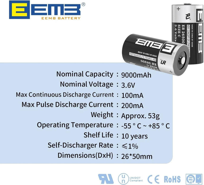 EEMB ER26500 C Size 3.6V 9000mAh Lithium Battery High Capacity Li-SOCL