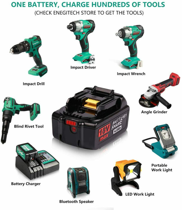 Enegitech 18V 4.0Ah Rechargeable Battery Lithium-ion ETB1840B with LED Indicator