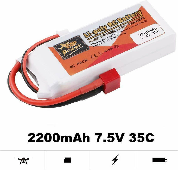 ZOP Power 2200mAh 7.4V 35C 2S LiPo Battery T Plug for RC Car Airplane Helicopter