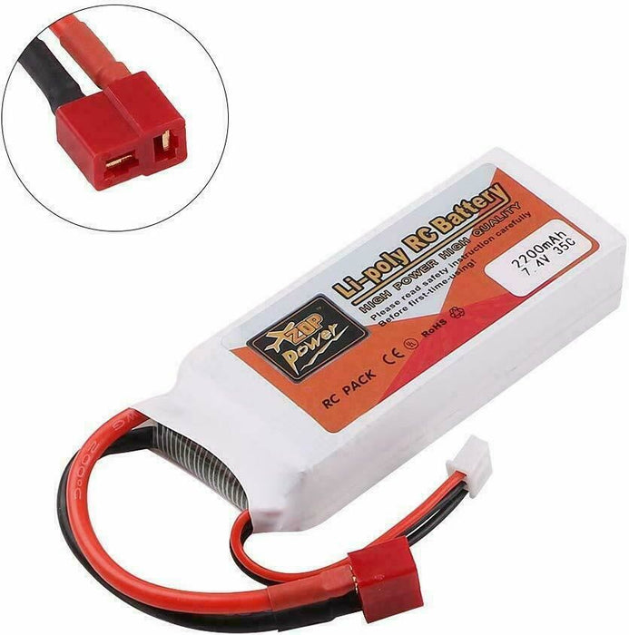 ZOP Power 2200mAh 7.4V 35C 2S LiPo Battery T Plug for RC Car Airplane Helicopter