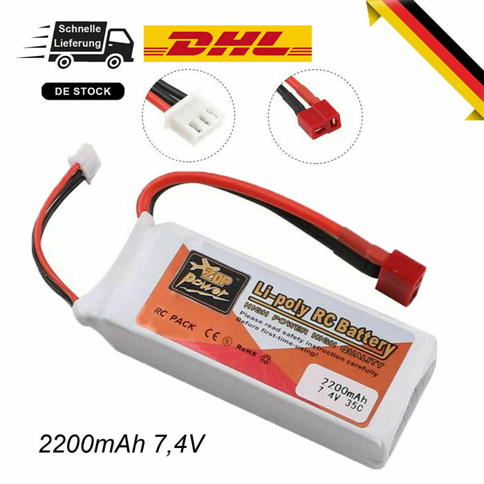 ZOP Power 2200mAh 7.4V 35C 2S LiPo Battery T Plug for RC Car Airplane Helicopter