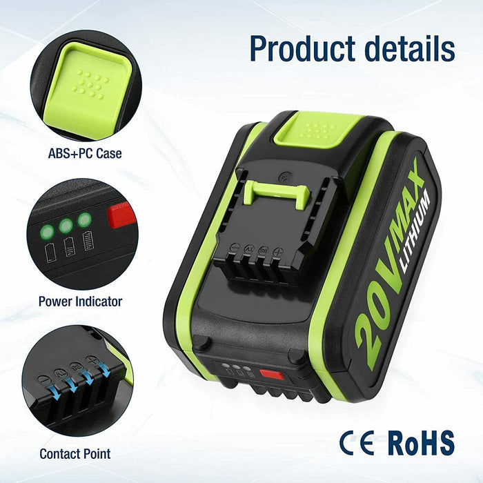 WA3551 WA3551.1 Battery 4.0Ah 20V Lithium Replacement  for WA3553 WA3553