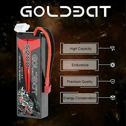 GOLDBAT 7.4v RC Battery 5200mah 50C 2S Lipo Rc Battery With T plug For Rc Cars