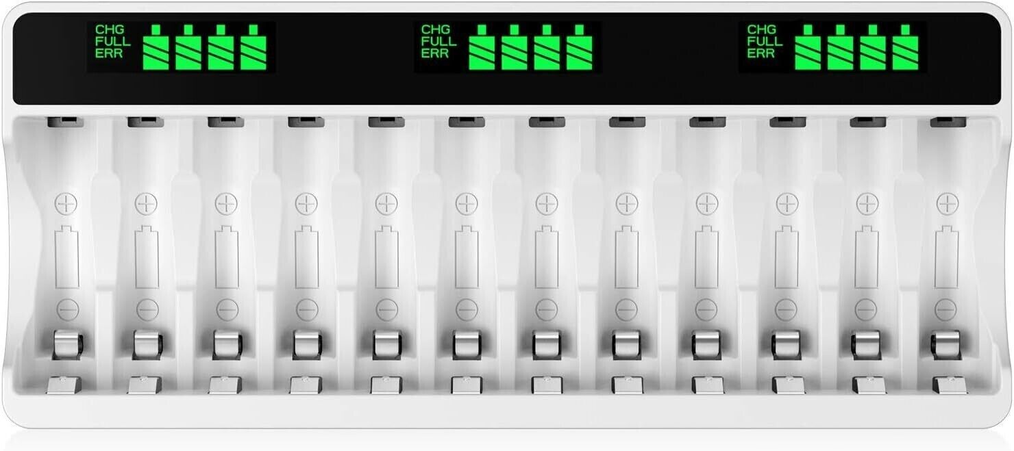 HiQuick 12 Bay LCD Battery Charger for AA AAA Rechargeable Batteries Rapid