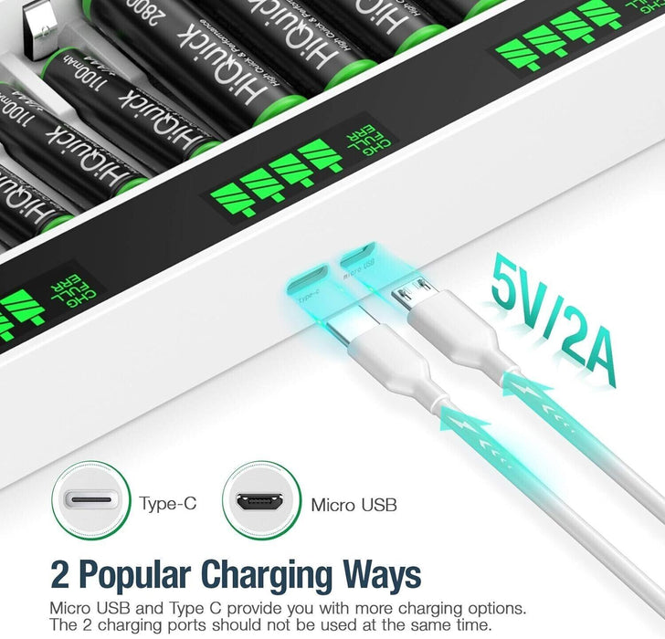 HiQuick 12 Bay LCD Battery Charger for AA AAA Rechargeable Batteries Rapid
