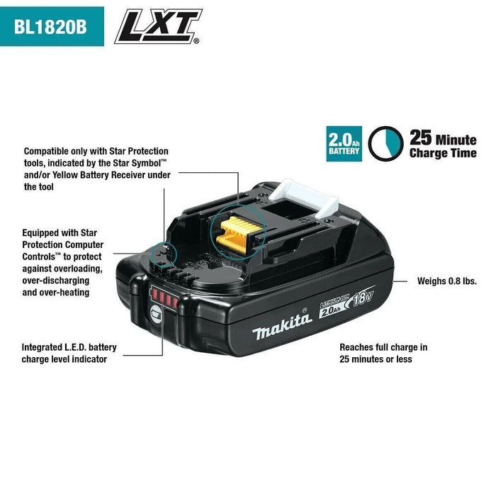 GenuineMakita BL1820B 18v 2.0ah Battery LXT Li Ion BL1820 with Battery Indicator