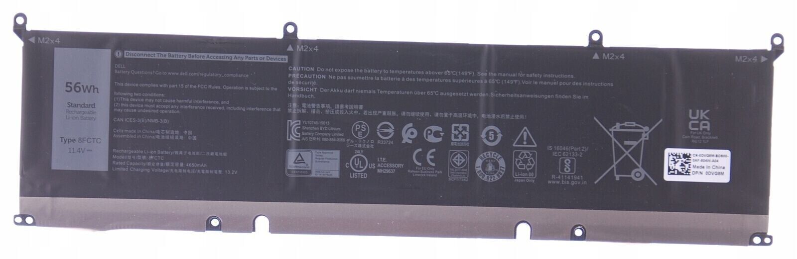 Genuine Dell Laptop Battery XPS 9500 9510 9520, 56Wh, 11.4V, 8FCTC USED