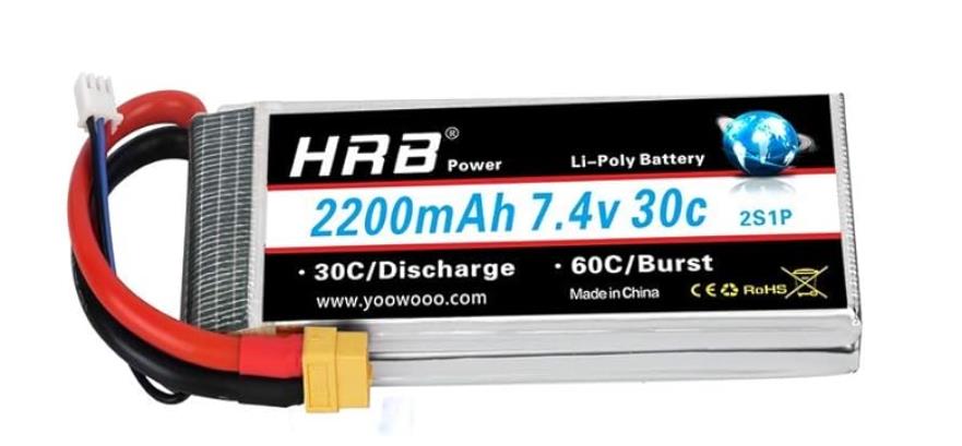 HRB 2200mAh 7.4V 2S 30C LiPo Battery Pack with XT60 Plug Compatible with Rc