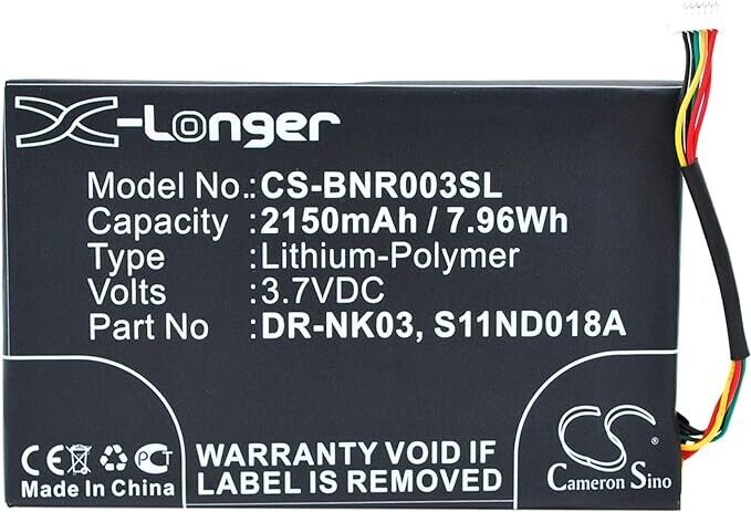 CS-BNR003SL Battery 2150mAh compatible with [Barnes & Noble] BNRV300, BNTV350, N
