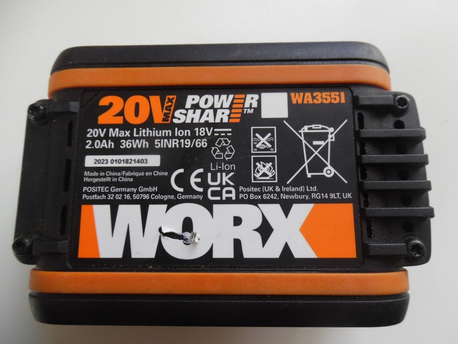 Worx WA3551 18V 20V 2.0Ah Battery Pack Genuine Powershare - Tools Li-Ion
