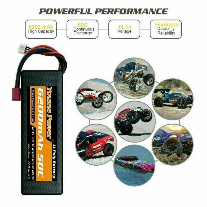 2x 3S 11.1V LiPo Battery 6200mAh 50C 1:7 FELONY 6S BLX Infraction Kraton Roller