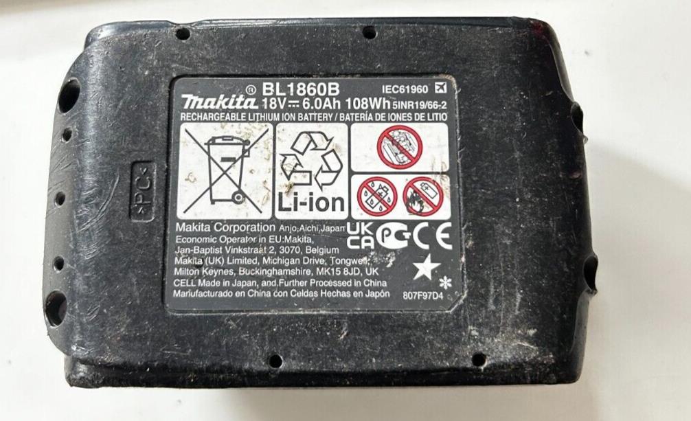Genuine Makita BL1860 18V LXT 6.0Ah Li-Ion Battery Used