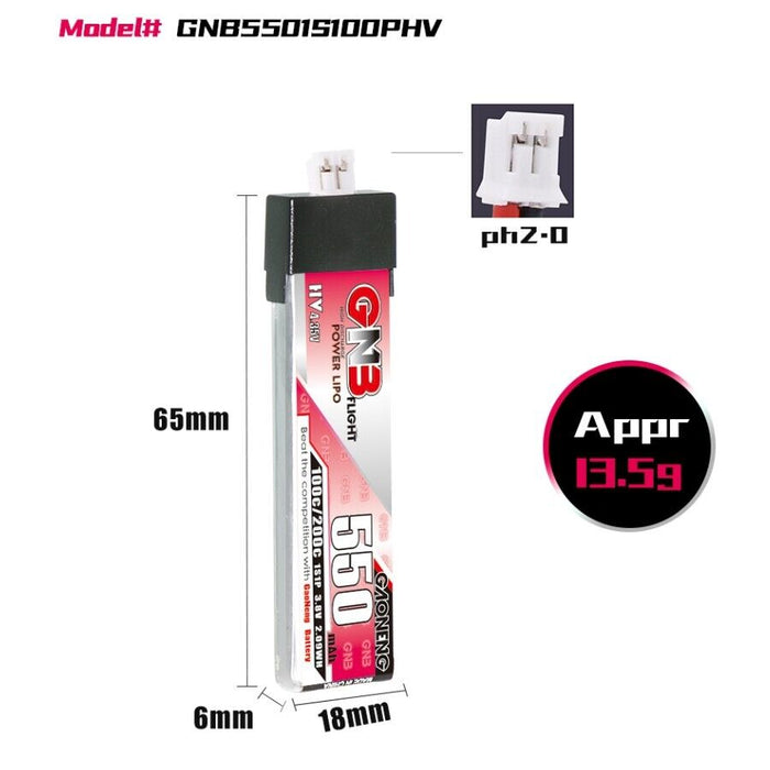 GNB 550mAh 1S 100C LiHV Battery (PH2.0)