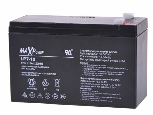 MaxPower Gel Battery Replacement Battery AGM Battery 12 V 7.5 Ah