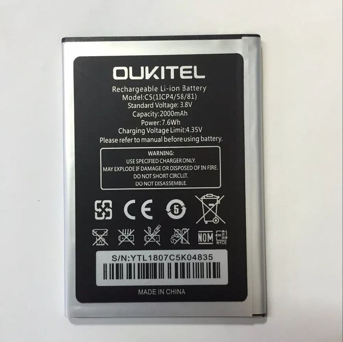 C5 - Original 2000mAh Battery Batterie Bateria for Oukitel C5 & C5 Pro