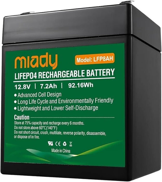 Miady 12.8 V 7.2 Ah LiFePO4 Lithium Battery with BMS Protection 2000 Cycle