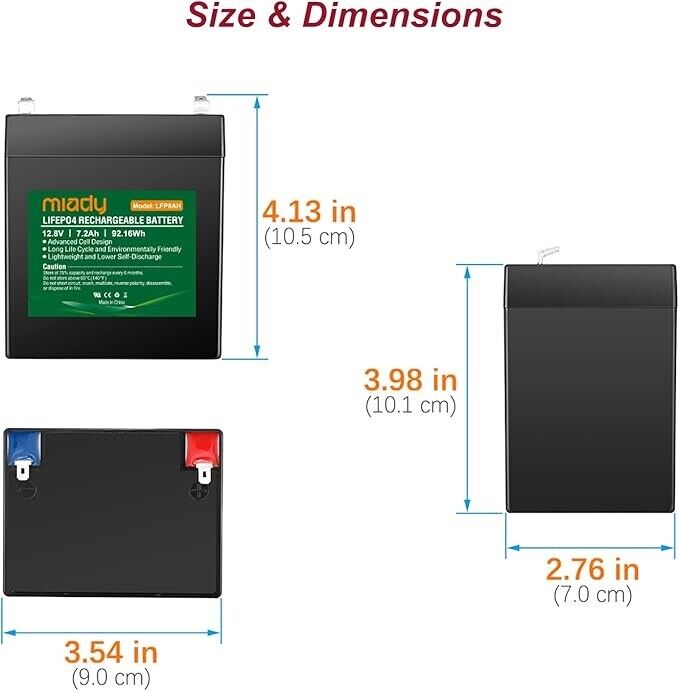 Miady 12.8 V 7.2 Ah LiFePO4 Lithium Battery with BMS Protection 2000 Cycle