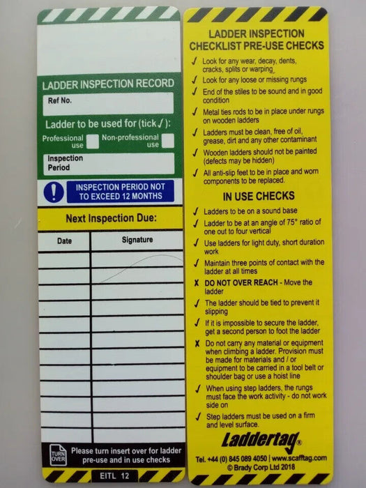 Scafftag Laddertag Ladder Inspection Check Record Tag Insert Labels /Holders
