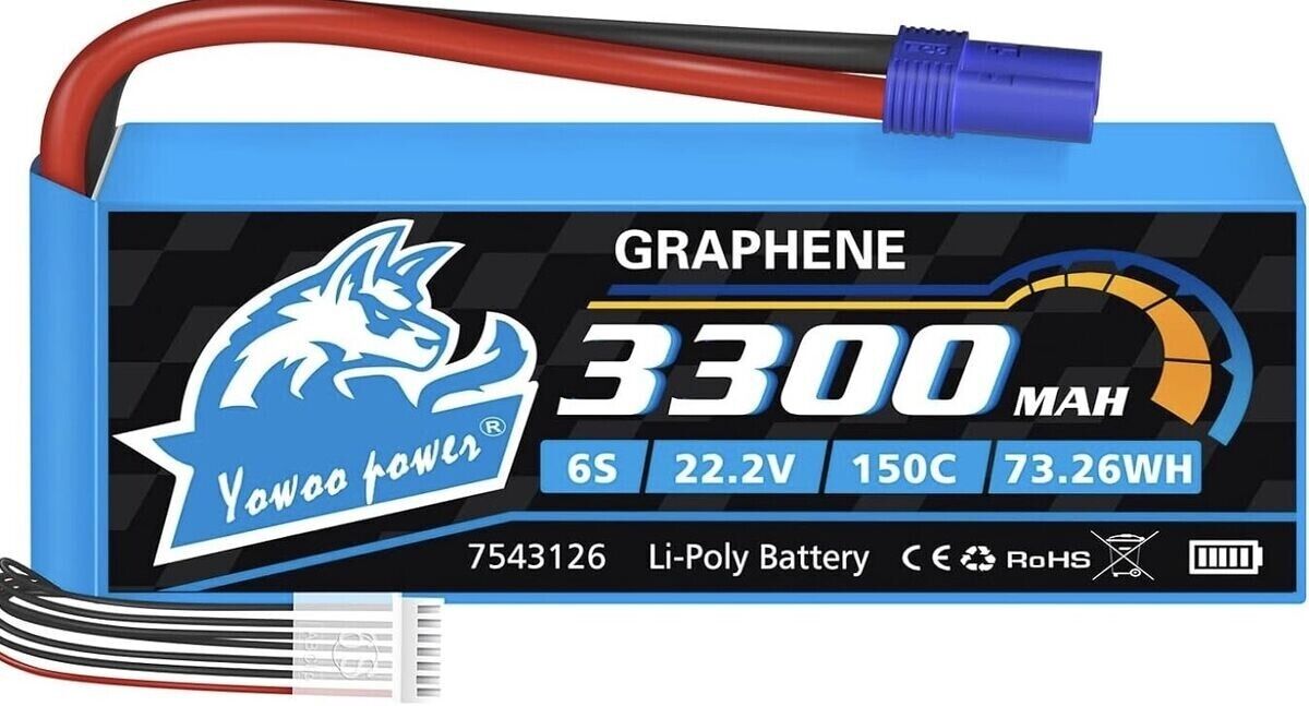 Yowoo 6S LiPo Battery 3300 mAh 22.2V 150C Graphene Battery EC5 Plug Compatible