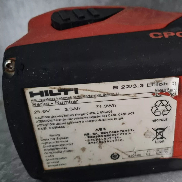 Genuine Hilti B22/3.3 li-ion battery Used