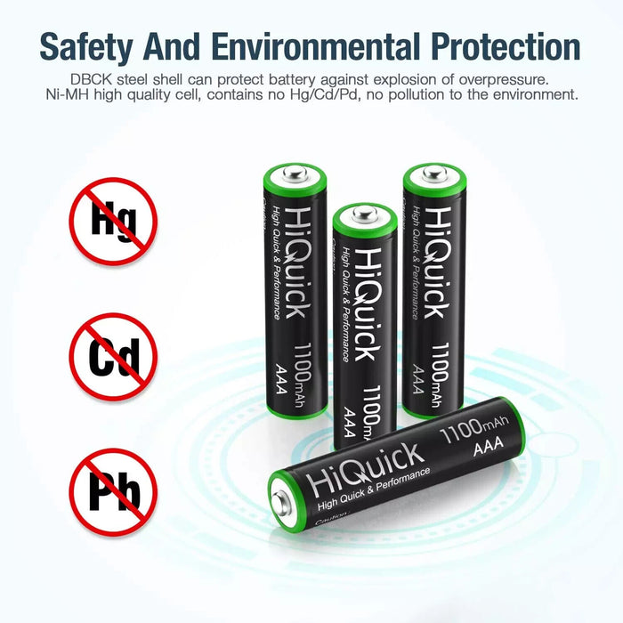 HiQuick 16 x AAA Batteries, Rechargeable 1100mAh Ni-MH Battery High Capacity of