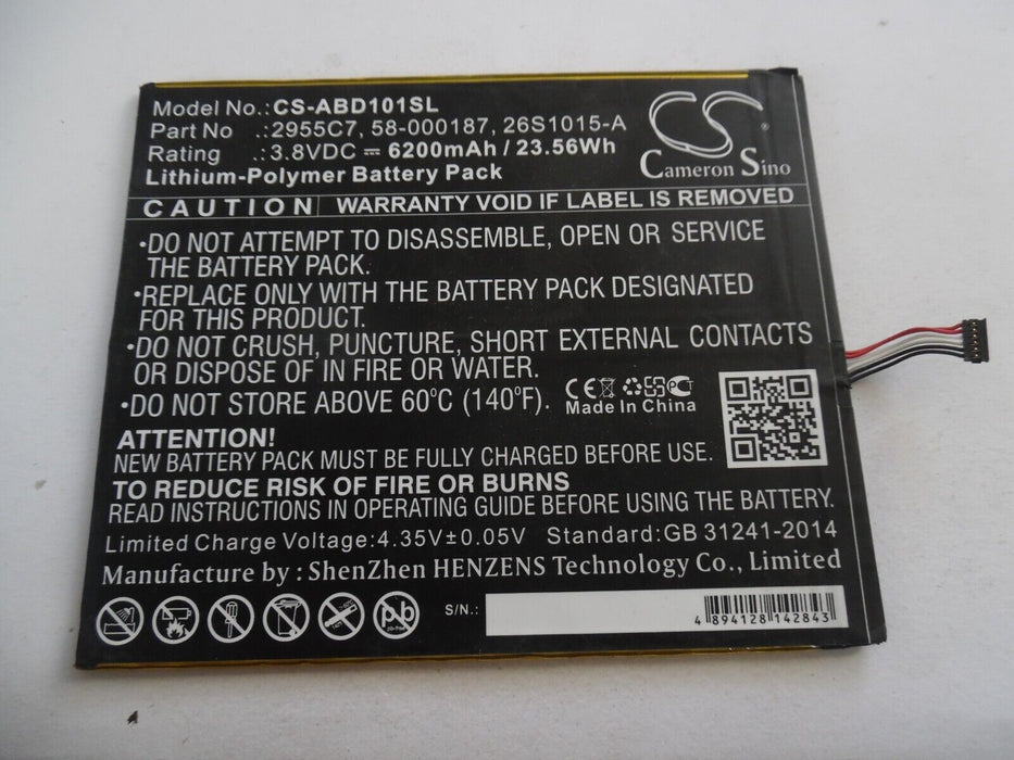 Battery for Amazon Kindle Fire HD 10-1 7th 26S1015-A, 2955C7, 58-000187, 58-0002