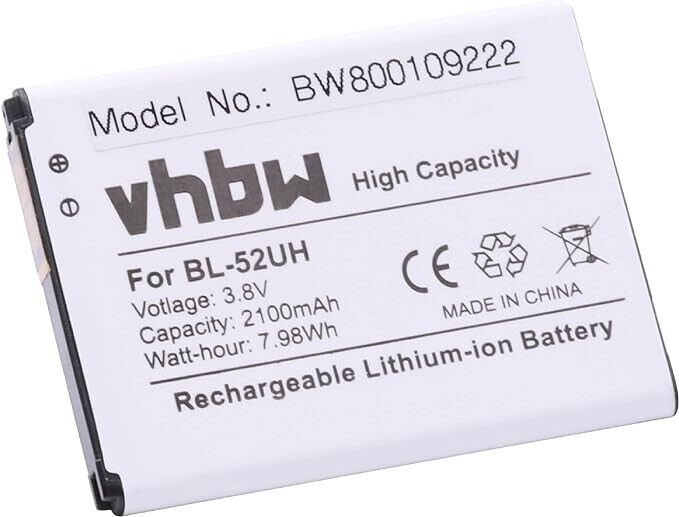 vhbw Li-Ion Battery 2100mAh (3.8V) for LG Ultimate 2 BL-52UH