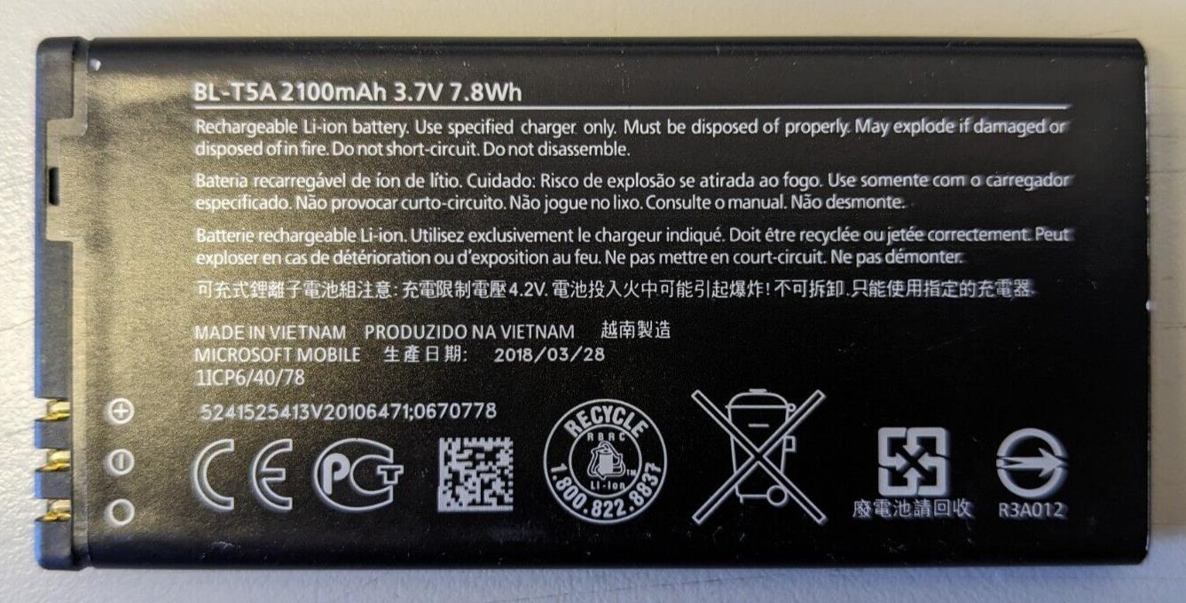 Genuine Nokia Microsoft BL-T5A, BV-T5A Battery For Lumia 730 735 550 738 USED